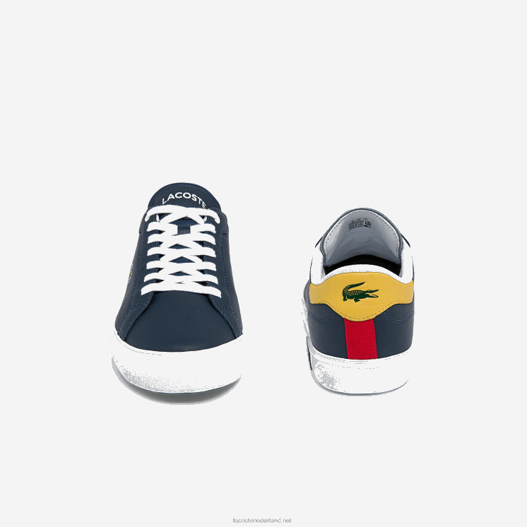 Lacoste powercour leren sneakers met accenten 0828H1884 marine geel 2m3 Heren