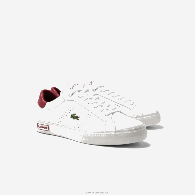 Lacoste powercourt 2.0 leren hak pop sneakers 0828H1741 wit & rood 286 Heren