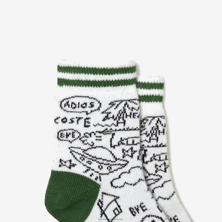 Lacoste 3-pack sokken met krokodillenprint 0828H2979 wit groen marineblauw fwy kinderen
