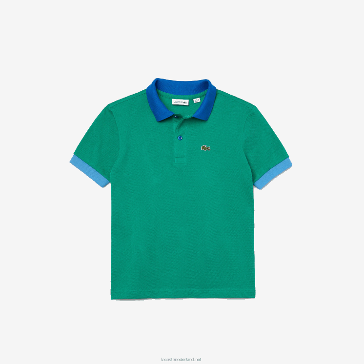 Lacoste Katoenen piqué polo met contrasterende kraag 0828H2958 groen blauw x28 jongens