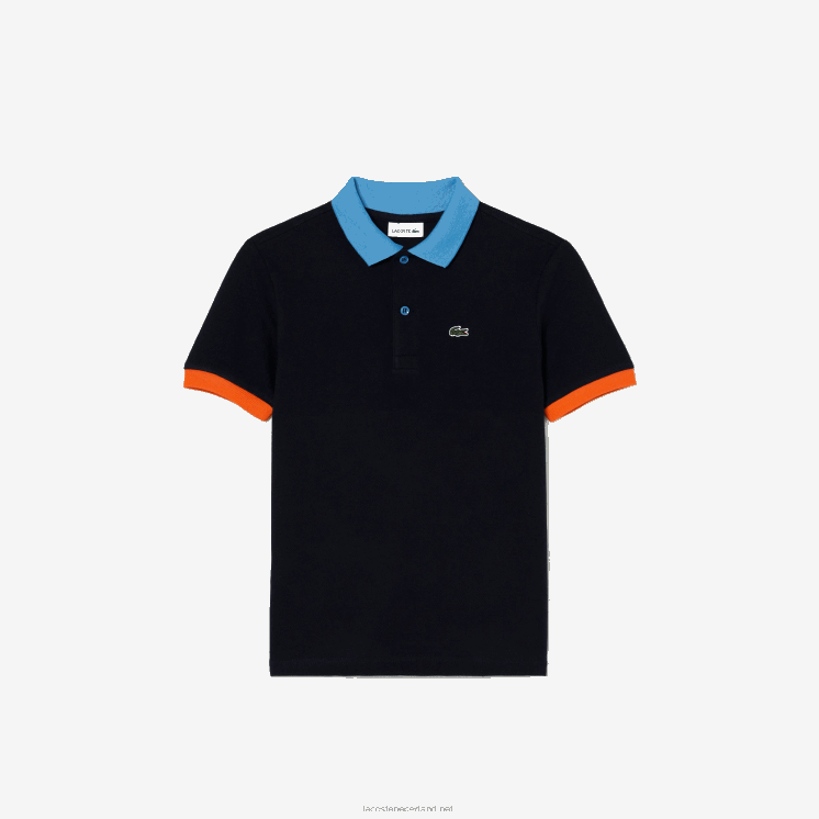 Lacoste Katoenen piqué polo met contrasterende kraag 0828H2959 marineblauw oranje x57 jongens