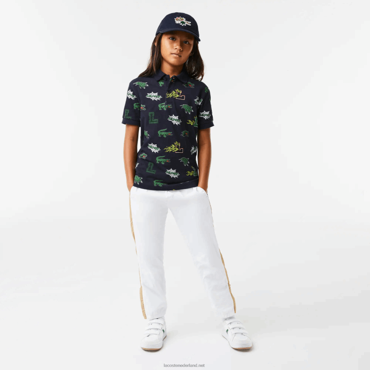 Lacoste Polo met komisch effect krokodillenprint 0828H2955 marineblauw 166 kinderen