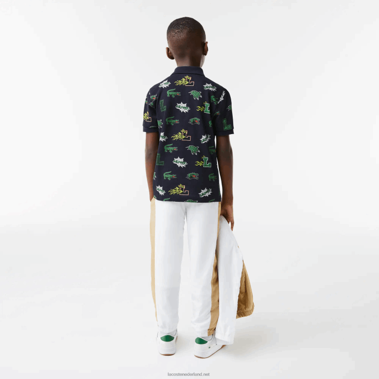 Lacoste Polo met komisch effect krokodillenprint 0828H2955 marineblauw 166 kinderen