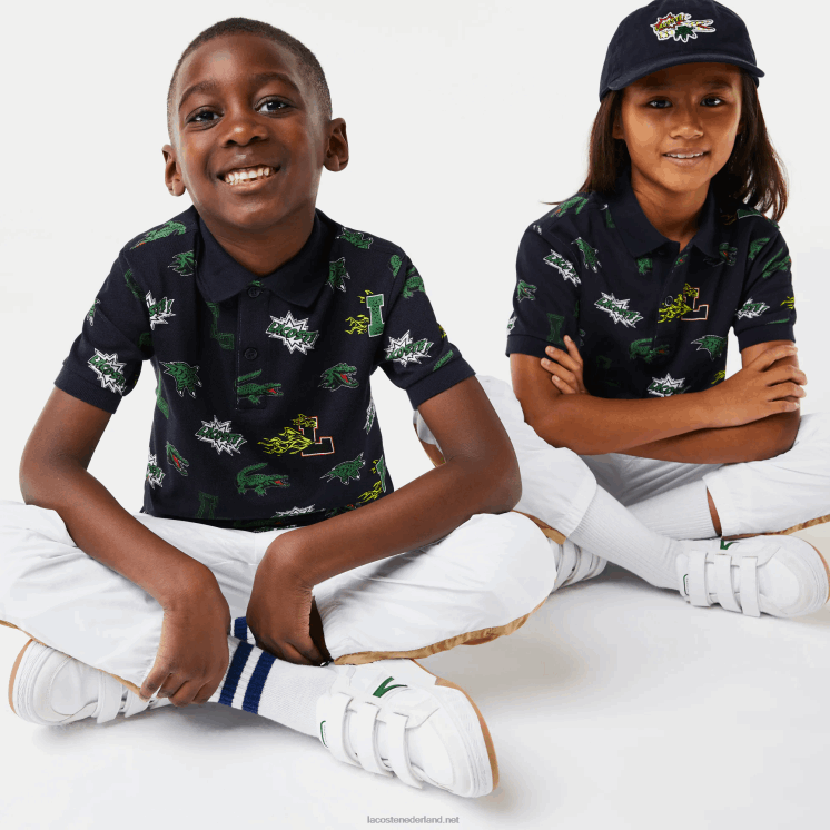 Lacoste Polo met komisch effect krokodillenprint 0828H2955 marineblauw 166 kinderen