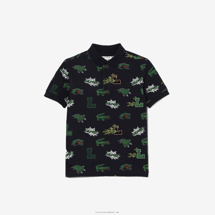 Lacoste Polo met komisch effect krokodillenprint 0828H2955 marineblauw 166 kinderen