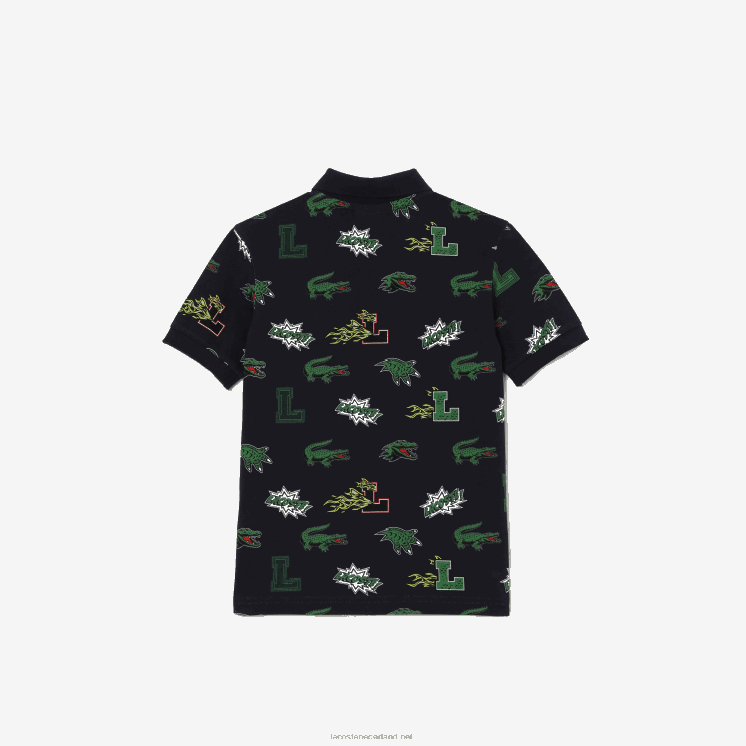 Lacoste Polo met komisch effect krokodillenprint 0828H2955 marineblauw 166 kinderen