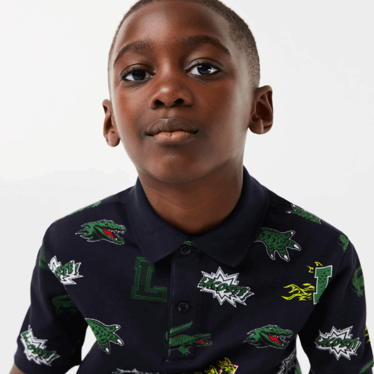 Lacoste Polo met komisch effect krokodillenprint 0828H2955 marineblauw 166 kinderen