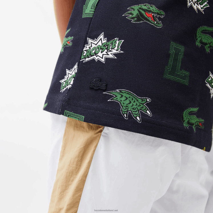 Lacoste Polo met komisch effect krokodillenprint 0828H2955 marineblauw 166 kinderen