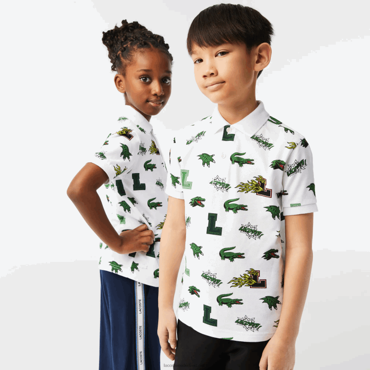 Lacoste Polo met komisch effect krokodillenprint 0828H2956 wit 001 kinderen