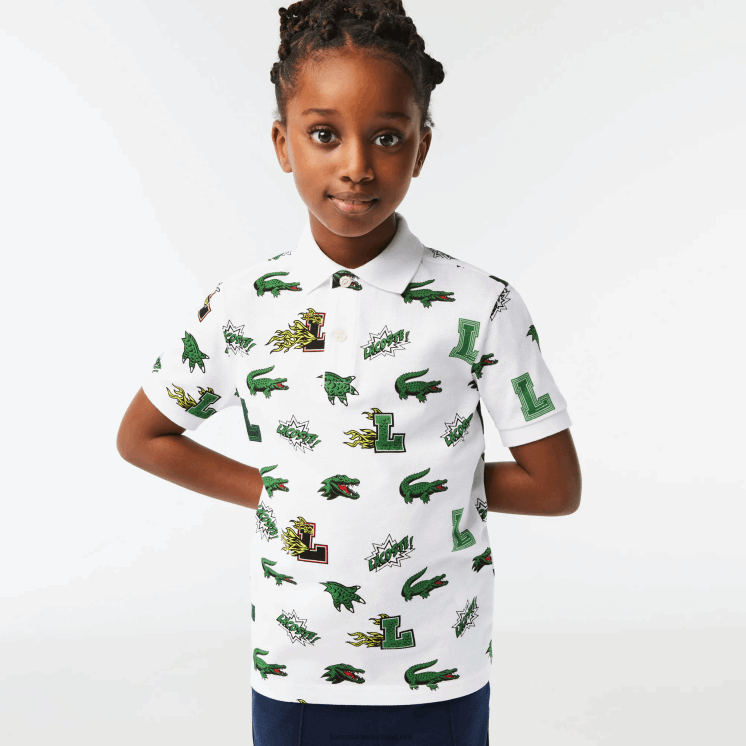Lacoste Polo met komisch effect krokodillenprint 0828H2956 wit 001 kinderen