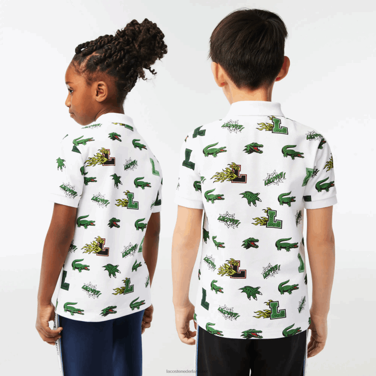 Lacoste Polo met komisch effect krokodillenprint 0828H2956 wit 001 kinderen