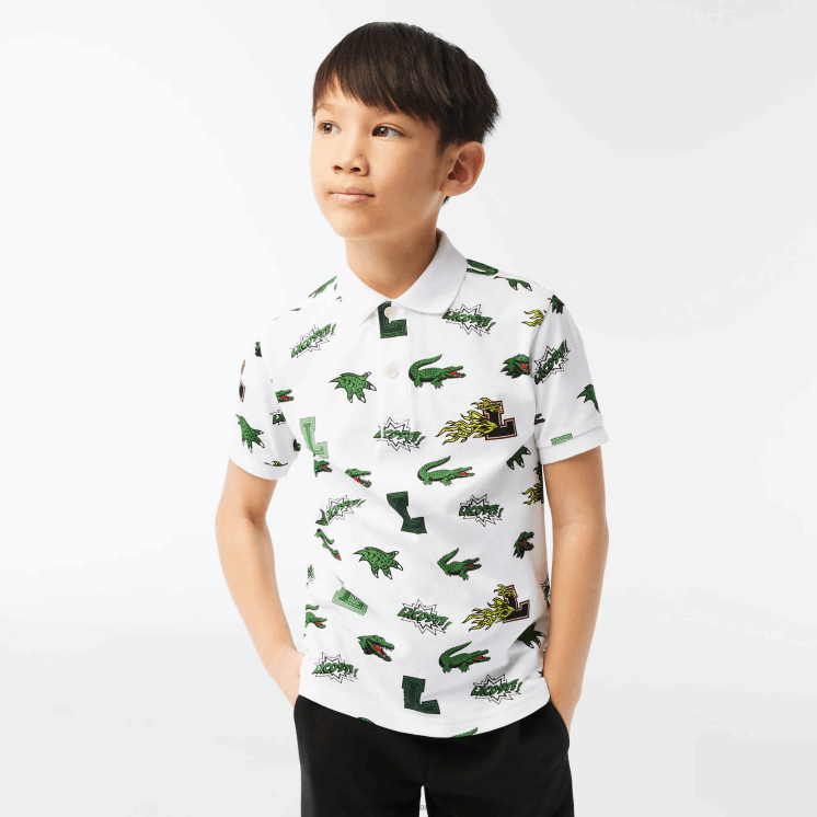 Lacoste Polo met komisch effect krokodillenprint 0828H2956 wit 001 kinderen