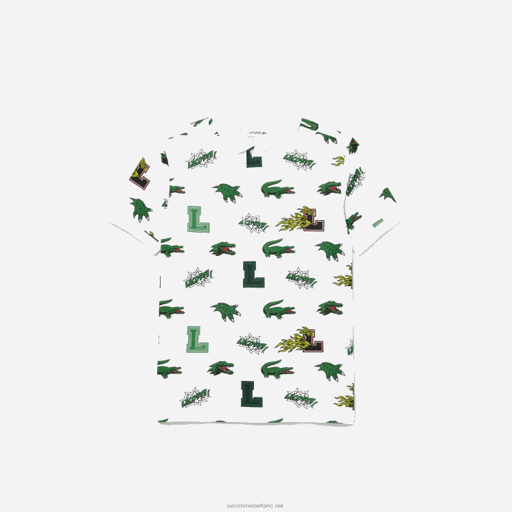 Lacoste Polo met komisch effect krokodillenprint 0828H2956 wit 001 kinderen