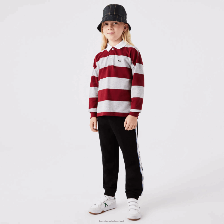 Lacoste gestreepte piqué polo 0828H2962 bordeaux grijze chine x29 kinderen