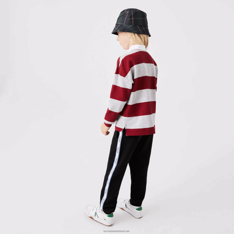 Lacoste gestreepte piqué polo 0828H2962 bordeaux grijze chine x29 kinderen