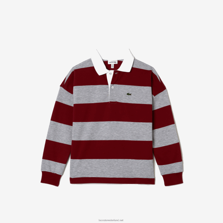 Lacoste gestreepte piqué polo 0828H2962 bordeaux grijze chine x29 kinderen