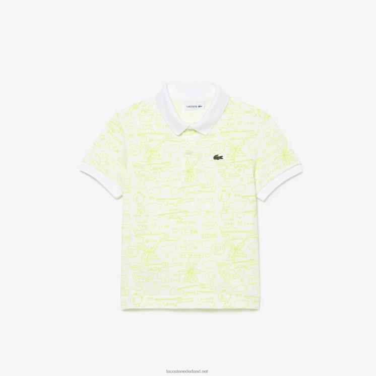 Lacoste grafische petit piqué polo van biologisch katoen 0828H2957 wit 001 kinderen