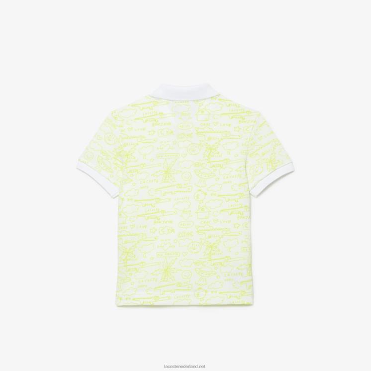 Lacoste grafische petit piqué polo van biologisch katoen 0828H2957 wit 001 kinderen