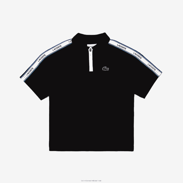 Lacoste polo met bedrukte banden en kraag met ritssluiting 0828H2960 zwart 031 jongens