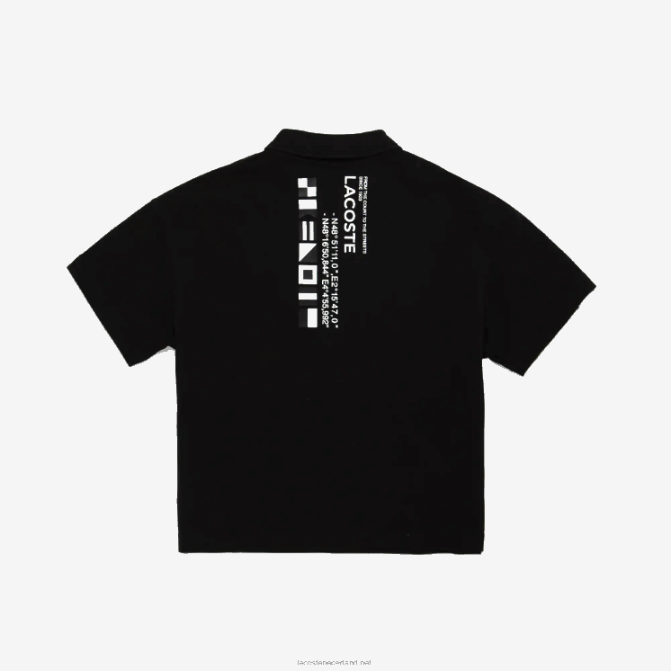 Lacoste polo met bedrukte banden en kraag met ritssluiting 0828H2960 zwart 031 jongens