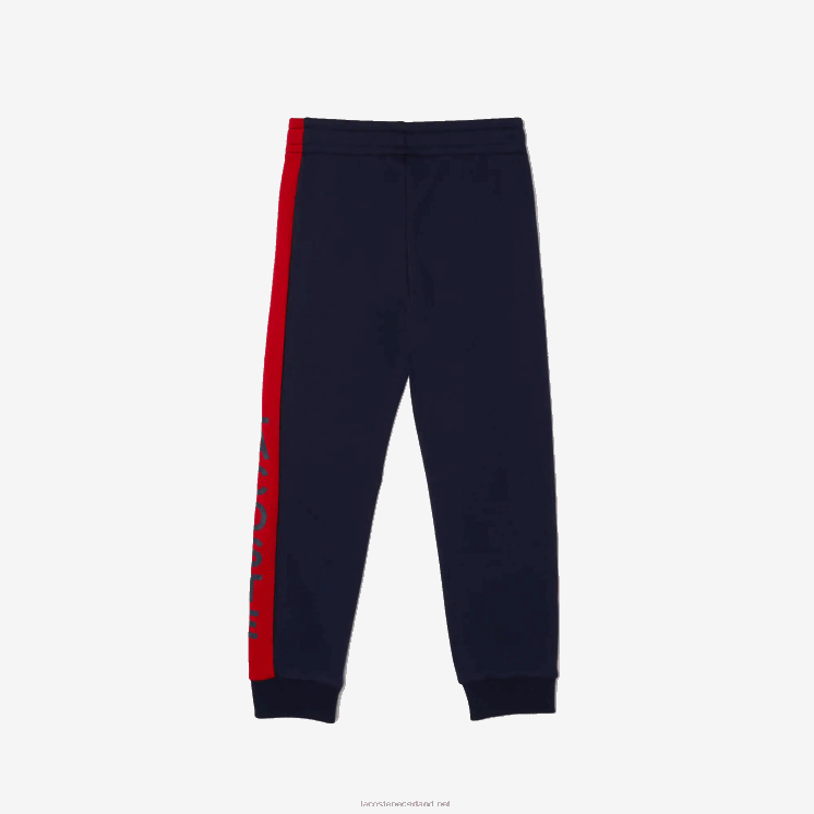 Lacoste joggingbroek van katoenfleecemix 0828H3243 marineblauw rood k1h jongens