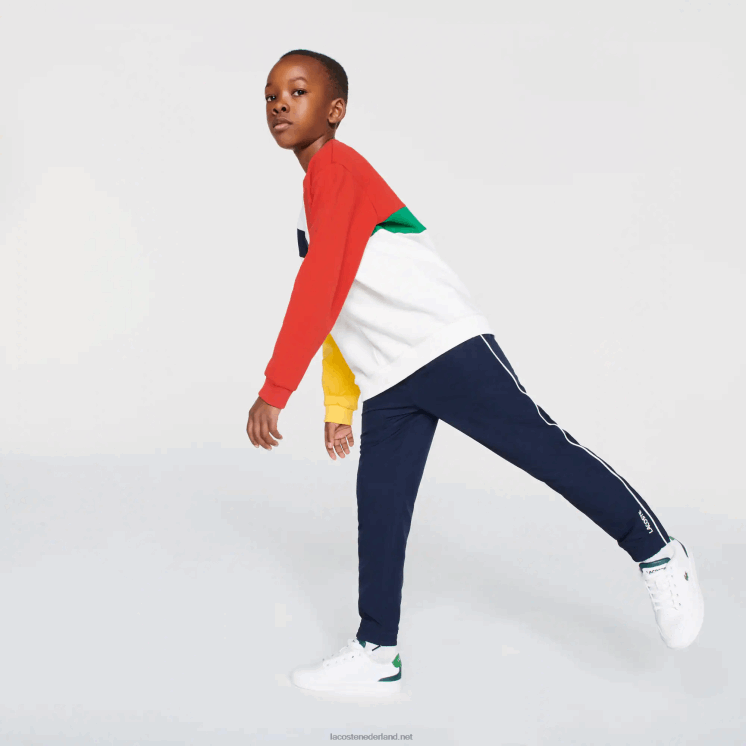 Lacoste lichtgewicht sportbroek met biezen 0828H3211 marineblauw wit 525 jongens
