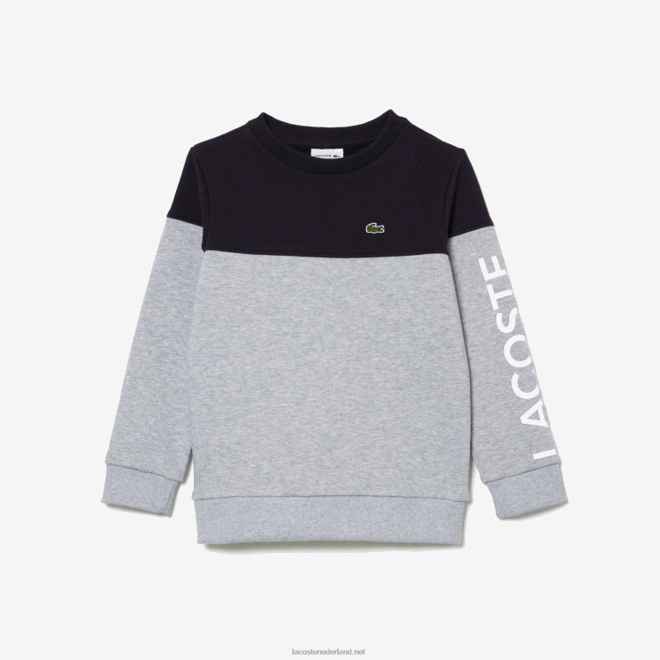 Lacoste Colorblock sweatshirt van biologisch katoenen flanel 0828H3064 marineblauw grijs chine e6a kinderen