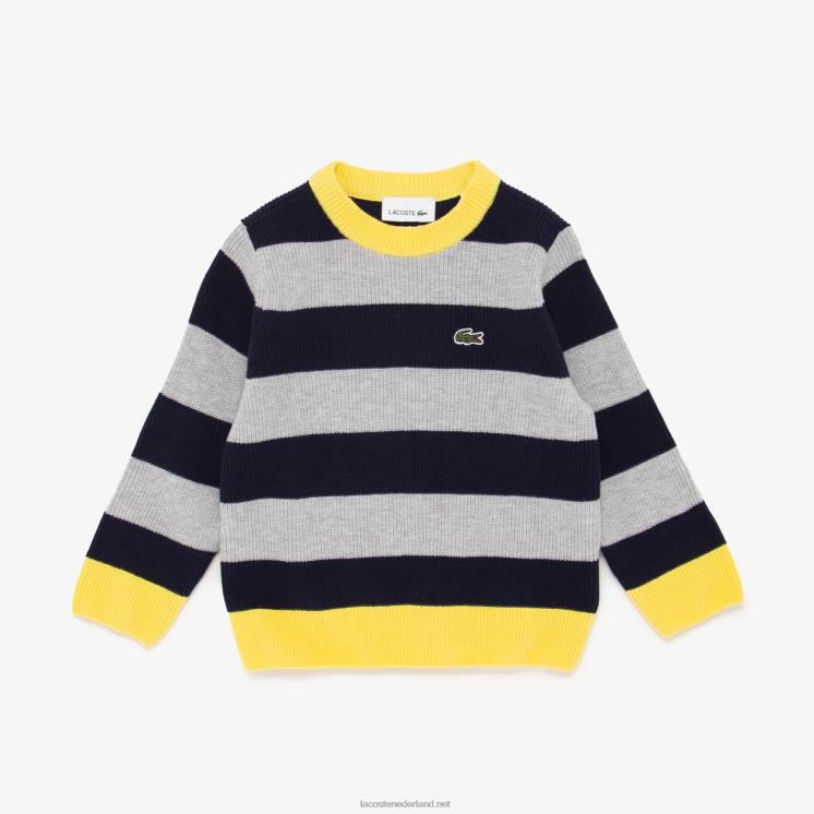 Lacoste Gestreepte katoenen trui met contrasterende kraag 0828H3251 grijs chine marineblauw geel 7wr jongens