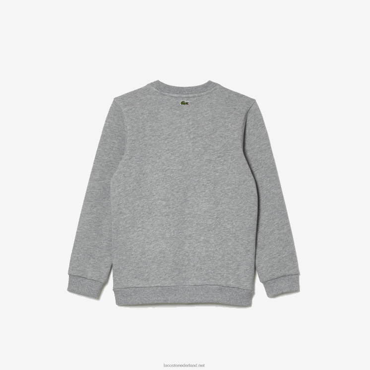Lacoste Heritage-sweatshirt van katoenfleece met ronde hals en krokodillenleer 0828H3255 grijs chine wit groen jnd kinderen