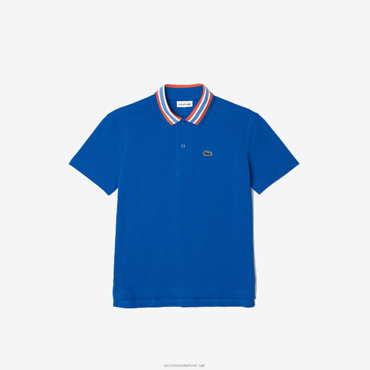 Lacoste Polo met contrasterende kraag en merklogo 0828H3033 blauw wit et6 jongens