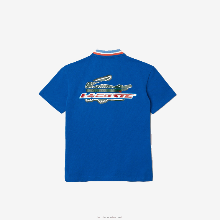 Lacoste Polo met contrasterende kraag en merklogo 0828H3033 blauw wit et6 jongens
