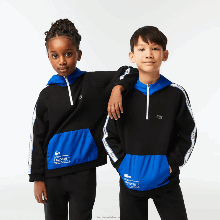 Lacoste Sweatshirt met kangoeroezak en capuchon 0828H3205 zwart blauw 985 kinderen