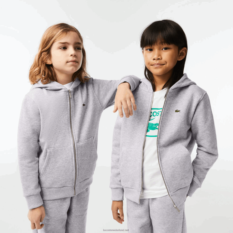 Lacoste Sweatshirt met kangoeroezak en capuchon met rits 0828H3191 grijze chine ca kinderen