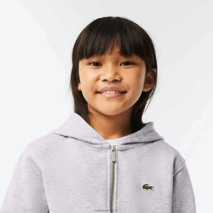 Lacoste Sweatshirt met kangoeroezak en capuchon met rits 0828H3191 grijze chine ca kinderen