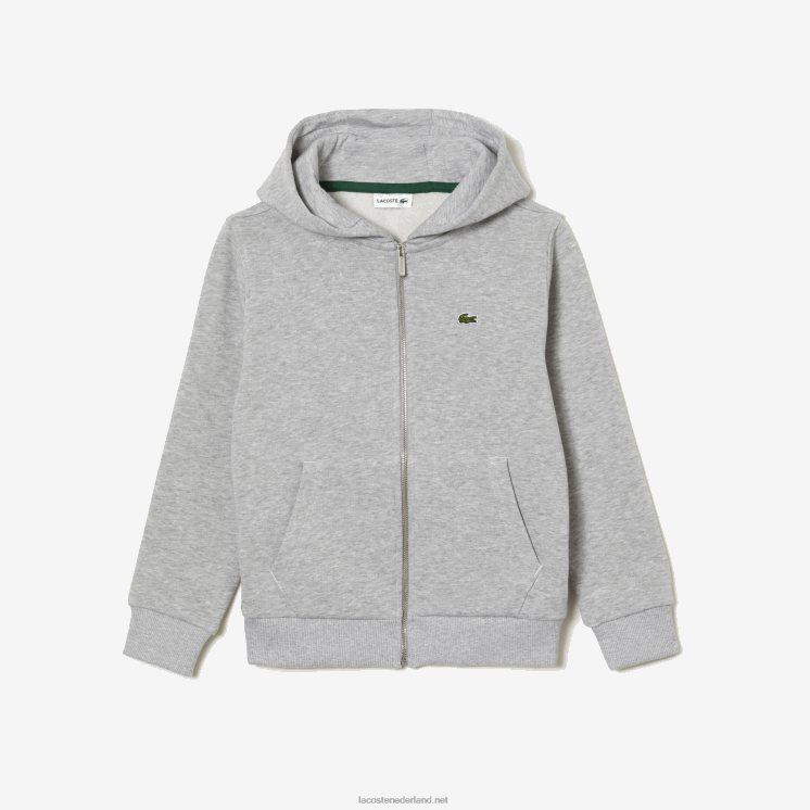 Lacoste Sweatshirt met kangoeroezak en capuchon met rits 0828H3191 grijze chine ca kinderen