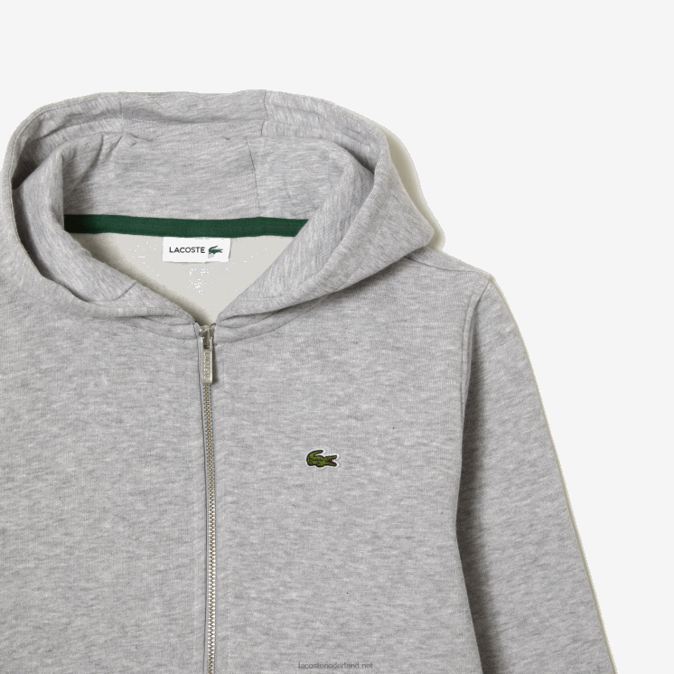 Lacoste Sweatshirt met kangoeroezak en capuchon met rits 0828H3191 grijze chine ca kinderen
