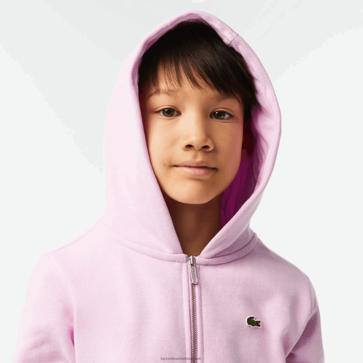 Lacoste Sweatshirt met kangoeroezak en capuchon met rits 0828H3252 roze z4h kinderen