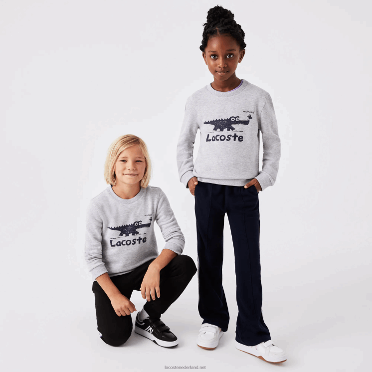 Lacoste Sweatshirt met ronde hals en krokodillenprint 0828H3230 grijze chine ca kinderen