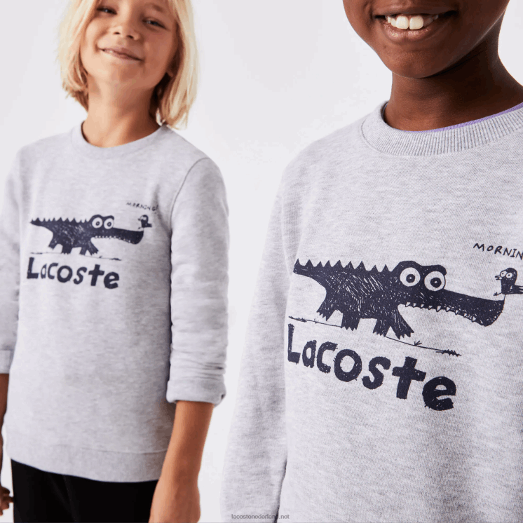 Lacoste Sweatshirt met ronde hals en krokodillenprint 0828H3230 grijze chine ca kinderen