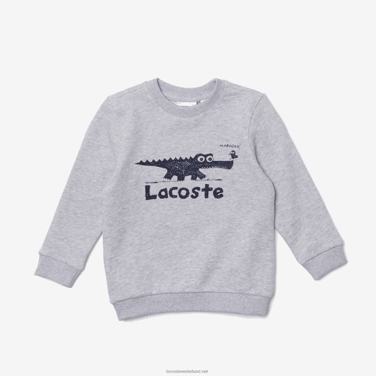Lacoste Sweatshirt met ronde hals en krokodillenprint 0828H3230 grijze chine ca kinderen