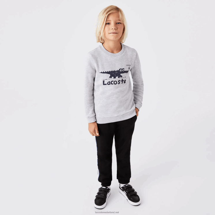 Lacoste Sweatshirt met ronde hals en krokodillenprint 0828H3230 grijze chine ca kinderen