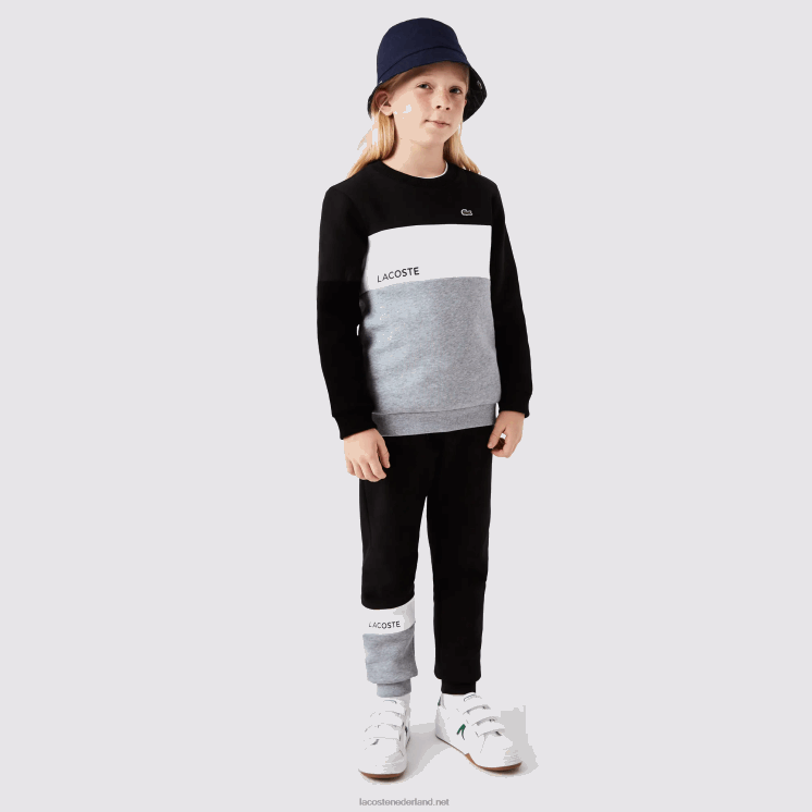 Lacoste Sweatshirt met ronde hals en merklogo 0828H3236 zwart wit grijs chine nua kinderen