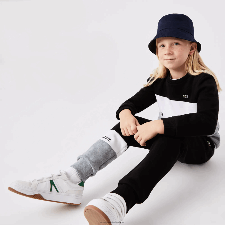 Lacoste Sweatshirt met ronde hals en merklogo 0828H3236 zwart wit grijs chine nua kinderen
