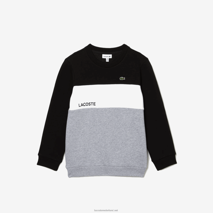 Lacoste Sweatshirt met ronde hals en merklogo 0828H3236 zwart wit grijs chine nua kinderen