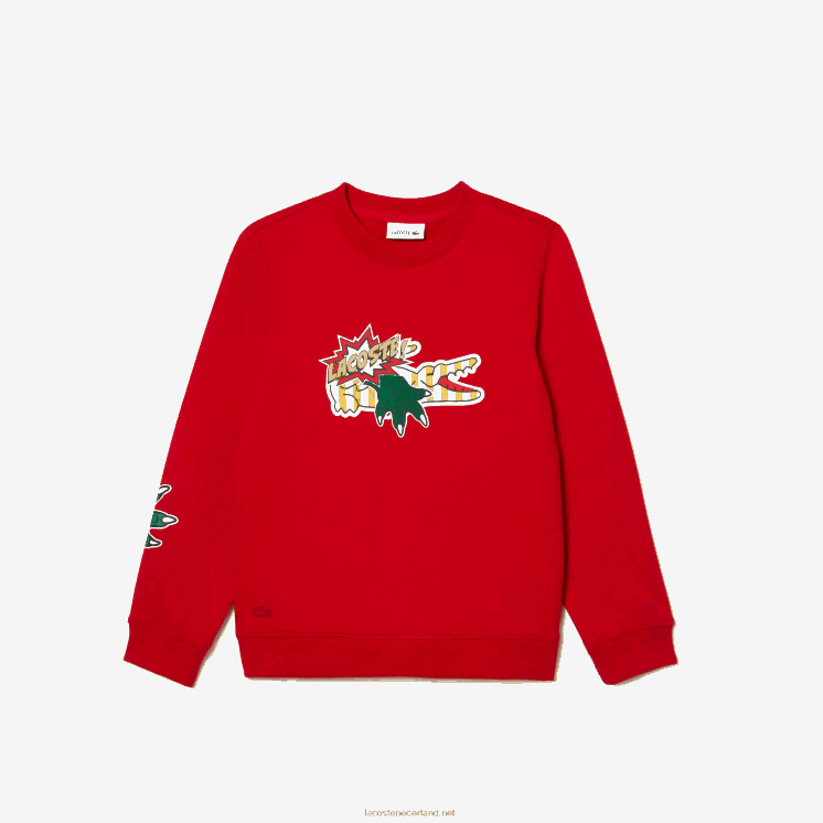 Lacoste Sweatshirt van biologisch katoen met stripprint 0828H3193 rood 240 kinderen