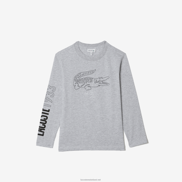 Lacoste T-shirt met krokodillenprint 0828H3159 grijze chine ca jongens