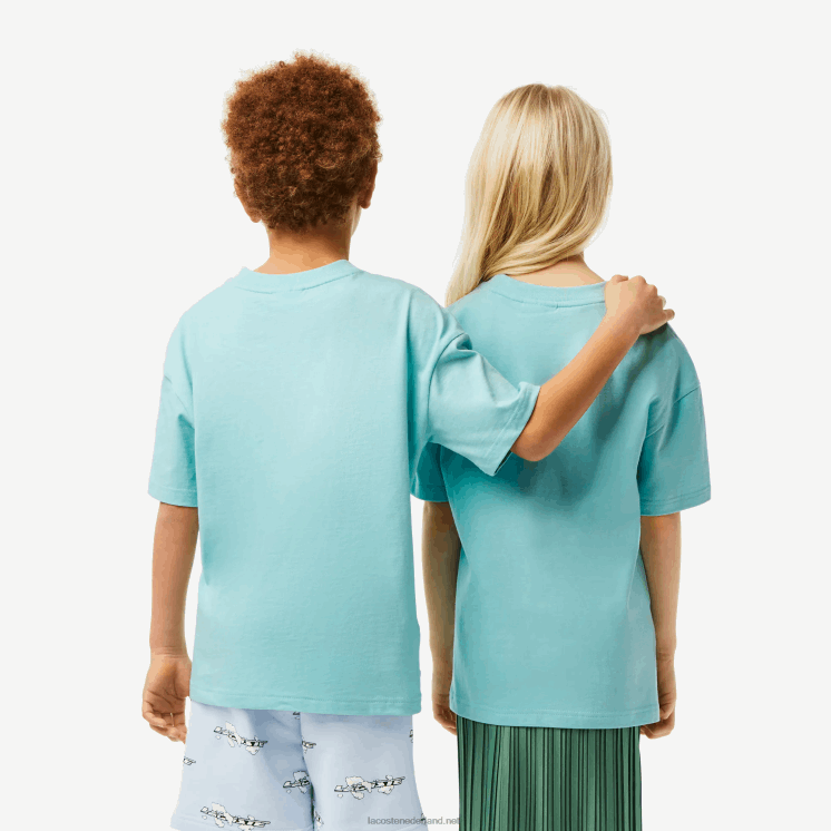 Lacoste T-shirt met merknaam van jersey van biologisch katoen 0828H3039 lichtgroen wit y7i kinderen