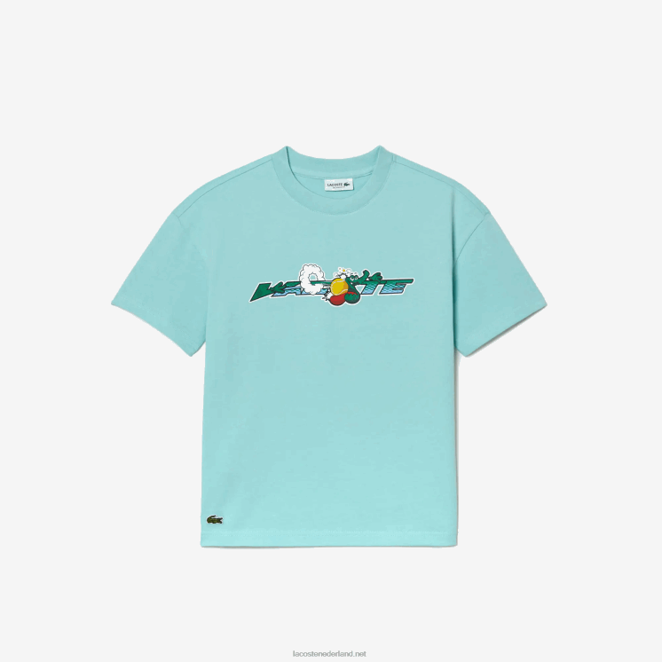 Lacoste T-shirt met merknaam van jersey van biologisch katoen 0828H3039 lichtgroen wit y7i kinderen