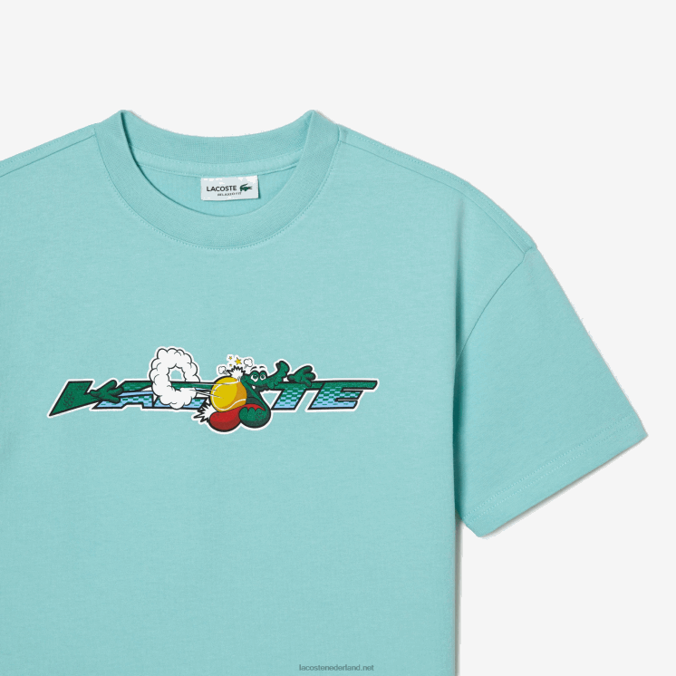 Lacoste T-shirt met merknaam van jersey van biologisch katoen 0828H3039 lichtgroen wit y7i kinderen