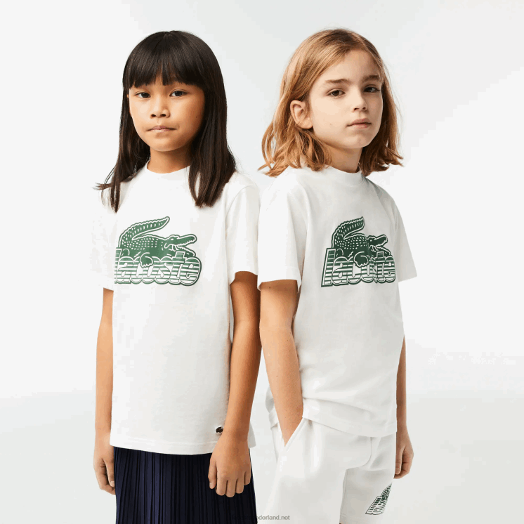 Lacoste T-shirt van biologisch katoen met contrasterende print 0828H3006 wit 70v kinderen